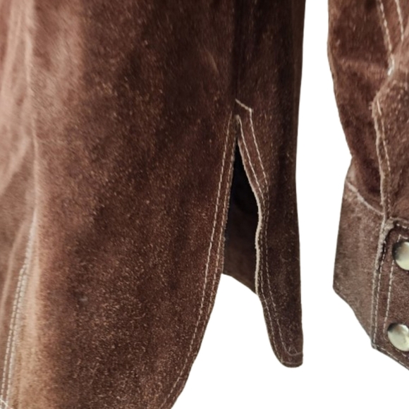 70s Vintage Western Snap Brown Suede Jacket, Mens SMALL, Womens Medium - Picture 5 of 8